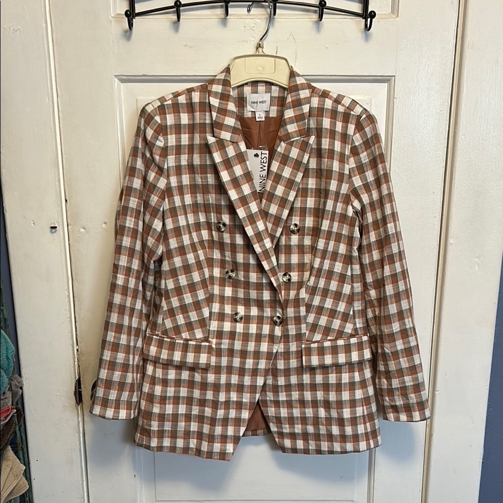 Nine West Women's Brown Plaid Blazer